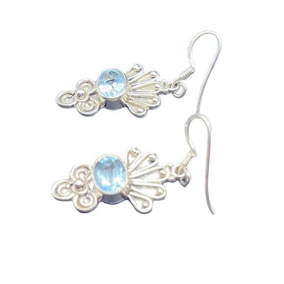 VNTG Victorian 925 Sterling Silver & Real Blue Topaz Drop Earrings — Like New - Picture 3 of 7